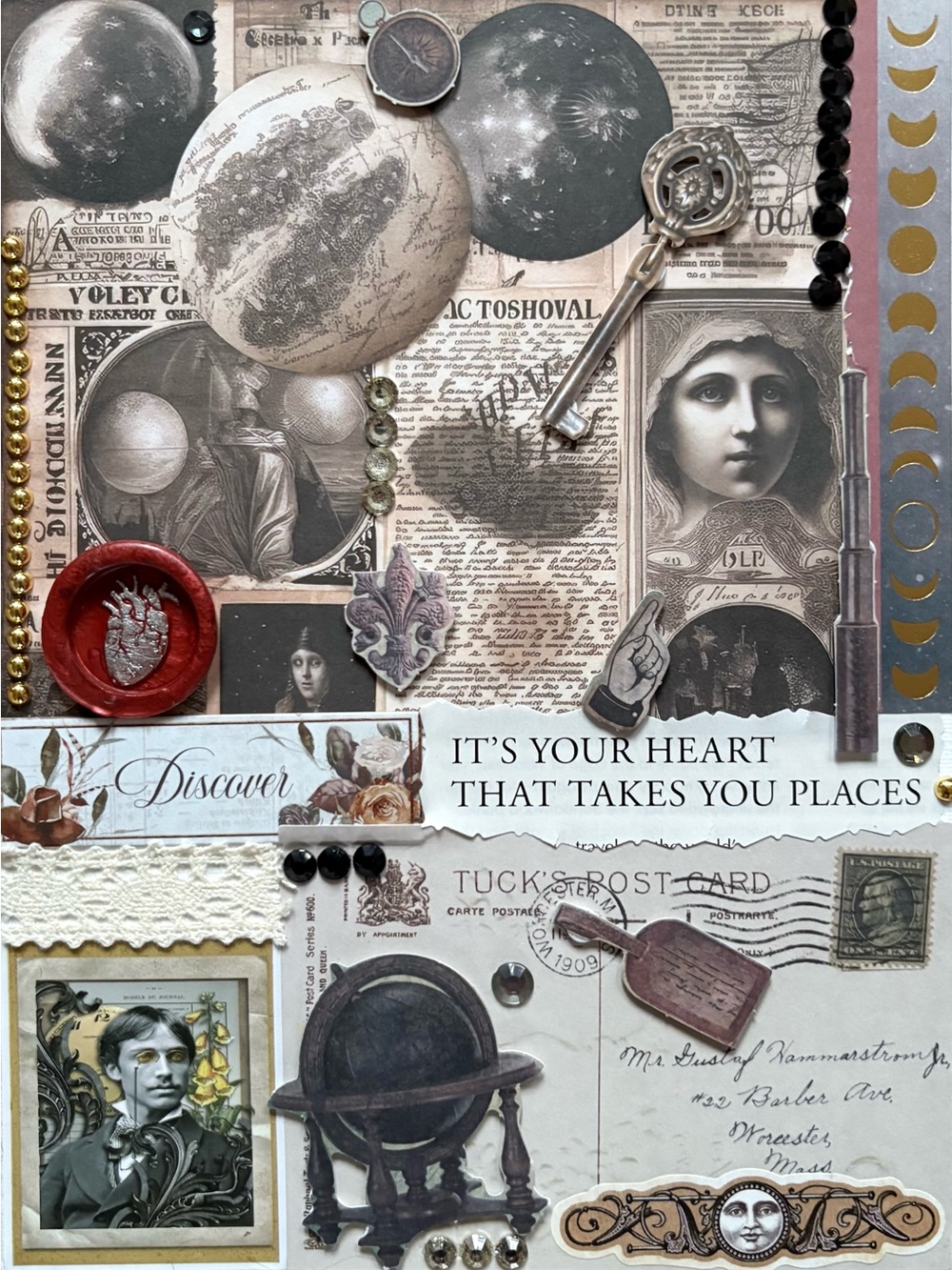 Mixed Media Collage Wall Art - Black, White & Cream